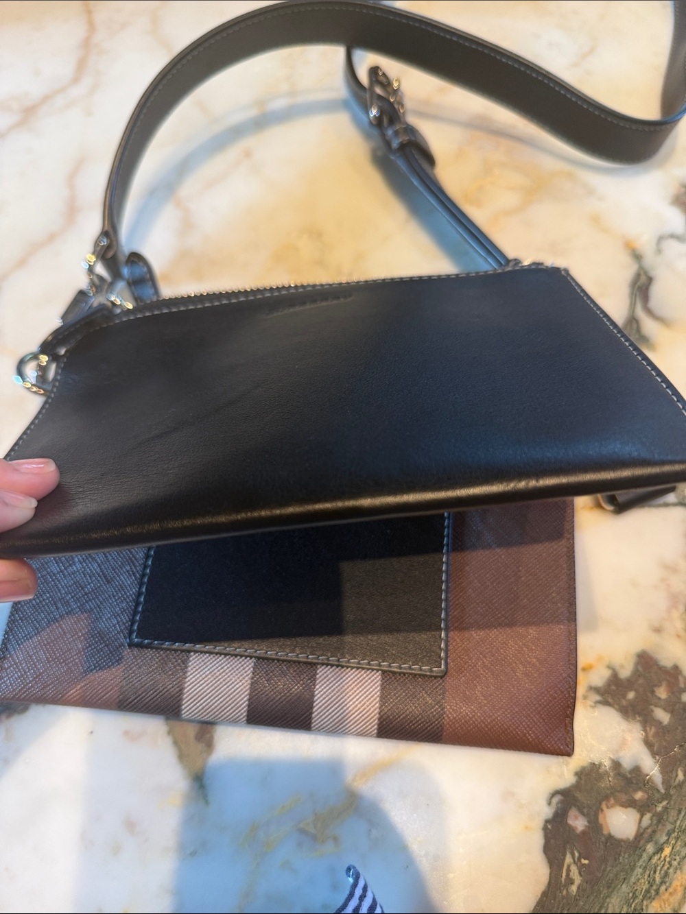 Burberry Black Brown White Plaid Crossbody Pouch - Picture 3 of 4